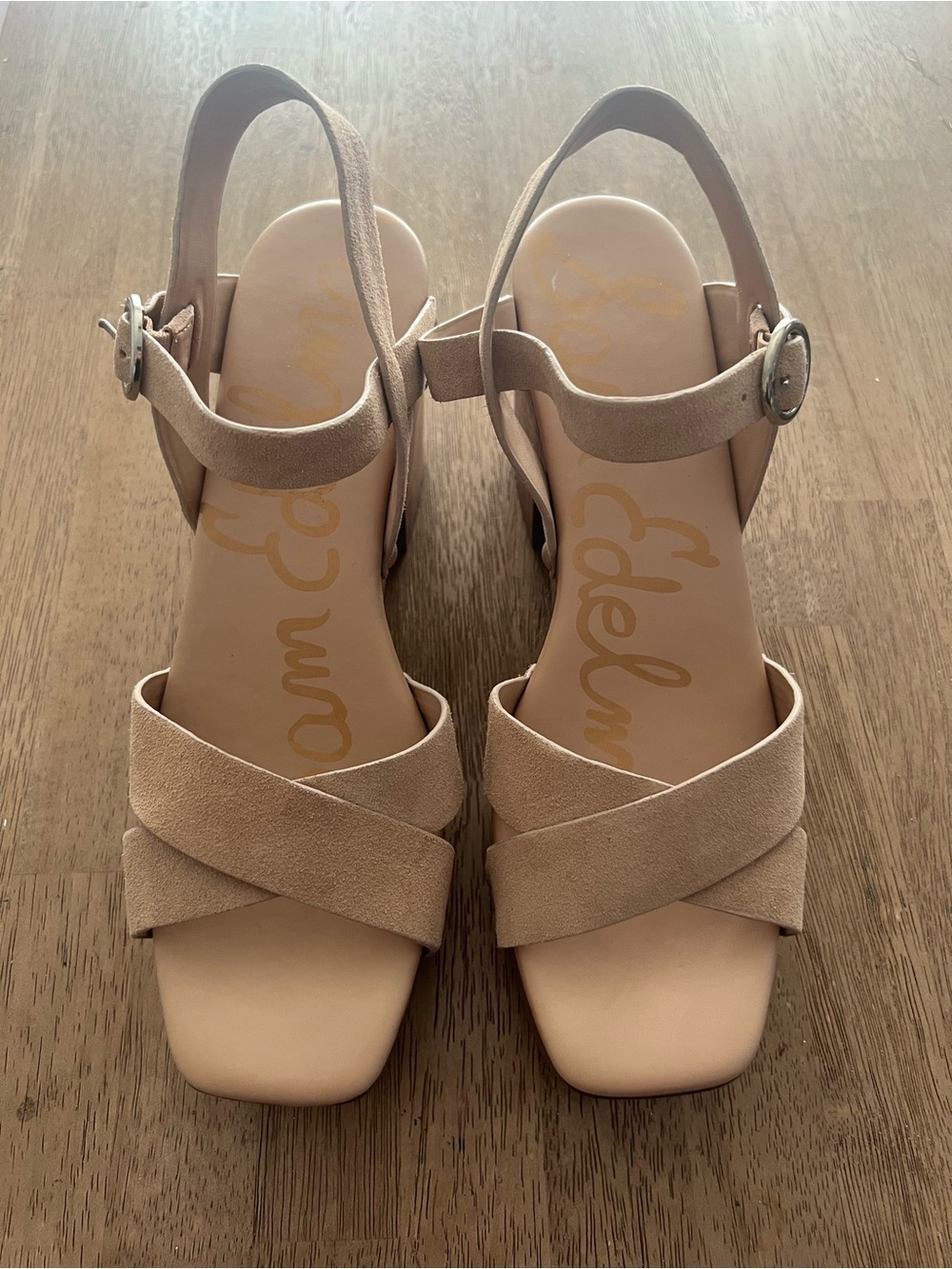 Sam Edelman Josefine Platform Heeled Sandal Modern chunky Beige Leather size 10